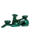 Fiamme Bestiali Emerald-Green Greyhound Ceramic Candleholder