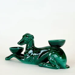 Fiamme Bestiali Emerald-Green Greyhound Ceramic Candleholder