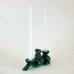 Fiamme Bestiali Emerald-Green Greyhound Ceramic Candleholder