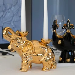 Fiamme Bestiali Golden Elephant Ceramic Candleholder