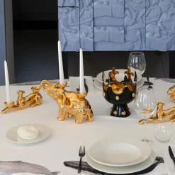 Fiamme Bestiali Golden Elephant Ceramic Candleholder