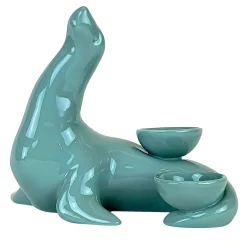 Fiamme Bestiali Gray/Azure Seal Ceramic Candleholder