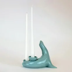 Fiamme Bestiali Gray/Azure Seal Ceramic Candleholder