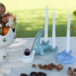 Fiamme Bestiali Gray/Azure Seal Ceramic Candleholder