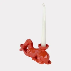 Fiamme Bestiali Lobster-Red Greyhound Ceramic Candleholder