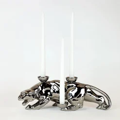 Fiamme Bestiali Platinum Panther Ceramic Candleholder