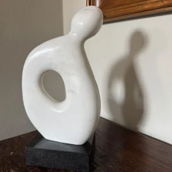 Figura Aperta Al Vuoto White Marble Sculpture on Granite Base by Piero Speranza