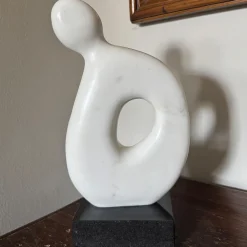 Figura Aperta Al Vuoto White Marble Sculpture on Granite Base by Piero Speranza
