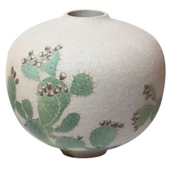 Flora Beige Glazed Stoneware With Fig Drawings Flower Vase