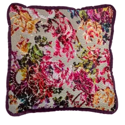 Flower Fantasy and Bordeaux Velvet Reversible Cushion