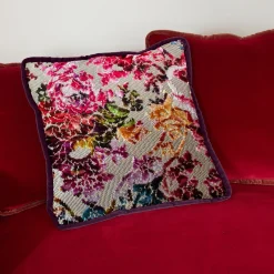 Flower Fantasy and Bordeaux Velvet Reversible Cushion
