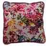Flower Fantasy and Dark Cherry Velvet Reversible Cushion