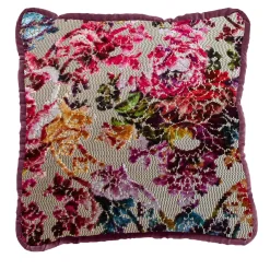 Flower Fantasy and Dark Cherry Velvet Reversible Cushion