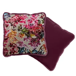 Flower Fantasy and Dark Cherry Velvet Reversible Cushion