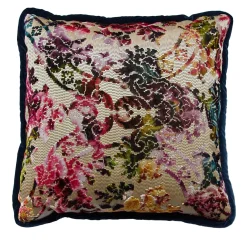 Flower Fantasy and Midnight Blue Velvet Reversible Cushion