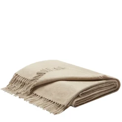 Fringed Beige Cashmere and Silk Blanket