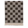 Fringed Brown Chessboard-Patterned Blanket