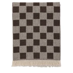 Fringed Brown Chessboard-Patterned Blanket