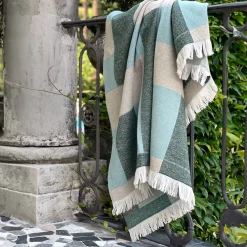 Fringed Intertwined-Patterned Green Blanket