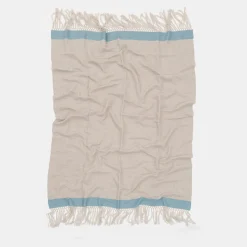 Fringed Light-Blue-Banded Blanket