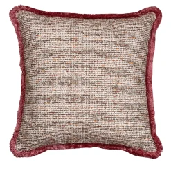 Fringed Square Pink Boucle Cushion