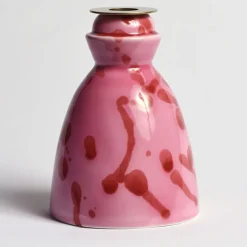 Fucsia Ceramic Candlestick with 4 Scented Candles