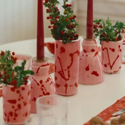 Fucsia Ceramic Candlestick with 4 Scented Candles