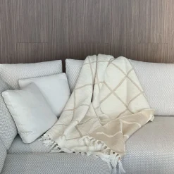Geometric-Patterned Beige Blanket