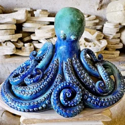 Giant Octopus Blue Ceramic Sculpture