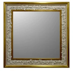 Gilded Wall Mirror with Capodimonte Biscuit Porcelain Acorn Decorations