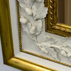 Gilded Wall Mirror with Capodimonte Biscuit Porcelain Acorn Decorations