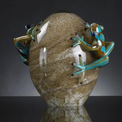 Glass Egg With Turquoise Frogs