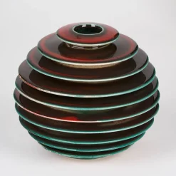 Globo Rosso Grooved Red Ceramic Vase