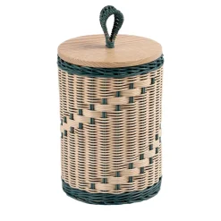 Goccia Tall Blue and Natural Wicker Jar with Wood Lid