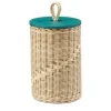 Goccia Tall Wicker Jar with Peacock Blue Lid