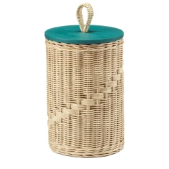 Goccia Tall Wicker Jar with Peacock Blue Lid