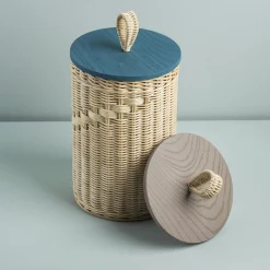 Goccia Tall Wicker Jar with Peacock Blue Lid