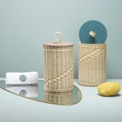 Goccia Tall Wicker Jar with Peacock Blue Lid