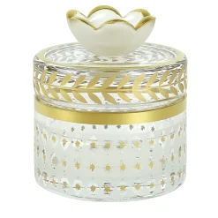 Gold Laurel Motif Glass Low Jar
