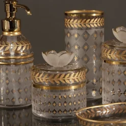 Gold Laurel Motif Glass Low Jar