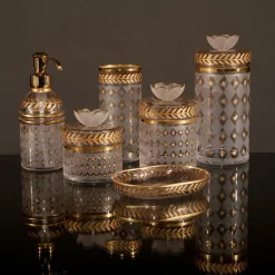 Gold Laurel Motif Glass Tall Jar