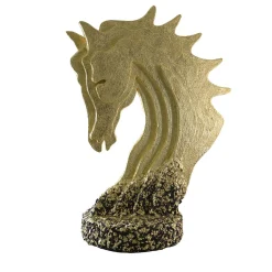 Golden Head Horse With Marble Flakes Base Figurine