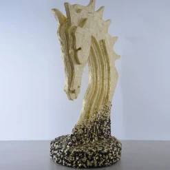 Golden Head Horse With Marble Flakes Base Figurine
