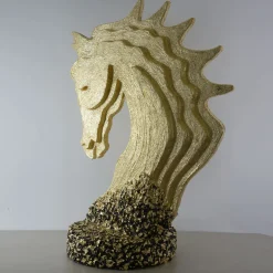 Golden Head Horse With Marble Flakes Base Figurine
