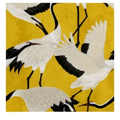 Golden Heron Japanese Print Wallpaper