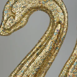 Golden Snake With Marble Flakes Base Figurine