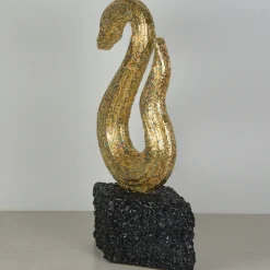 Golden Snake With Marble Flakes Base Figurine