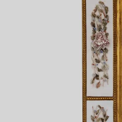 Golden Wall Mirror with Capodimonte Biscuit Porcelain and Painted Roses