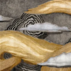 Gray & Gold L'Oiseau de Feu Cotton Wallcovering Fabric