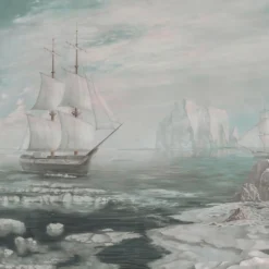 Gray & Light Blue Arctic Passages Cotton Wallcovering Fabric